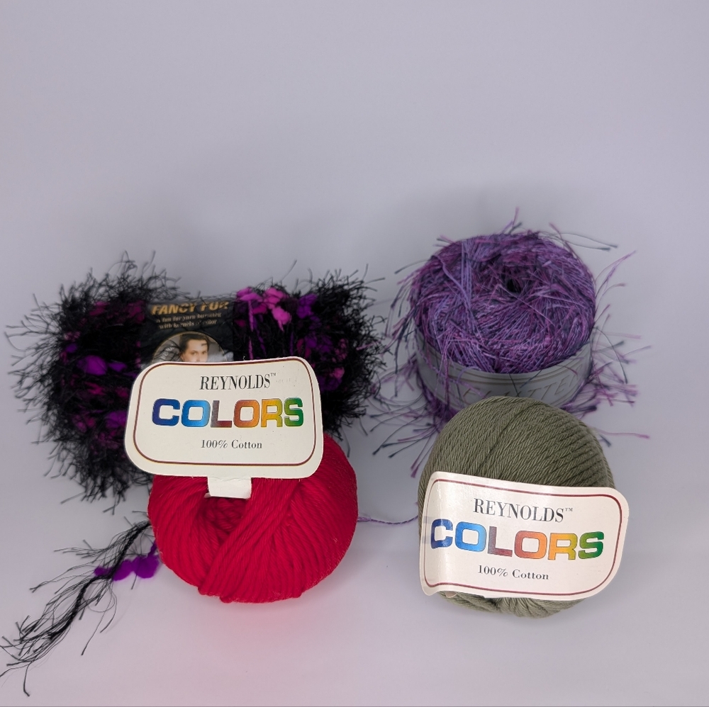 NWT. ASSORTED Colors Yarn Set.  Two fancy. Reynolds" Colors, Fancy Fur & Flutter